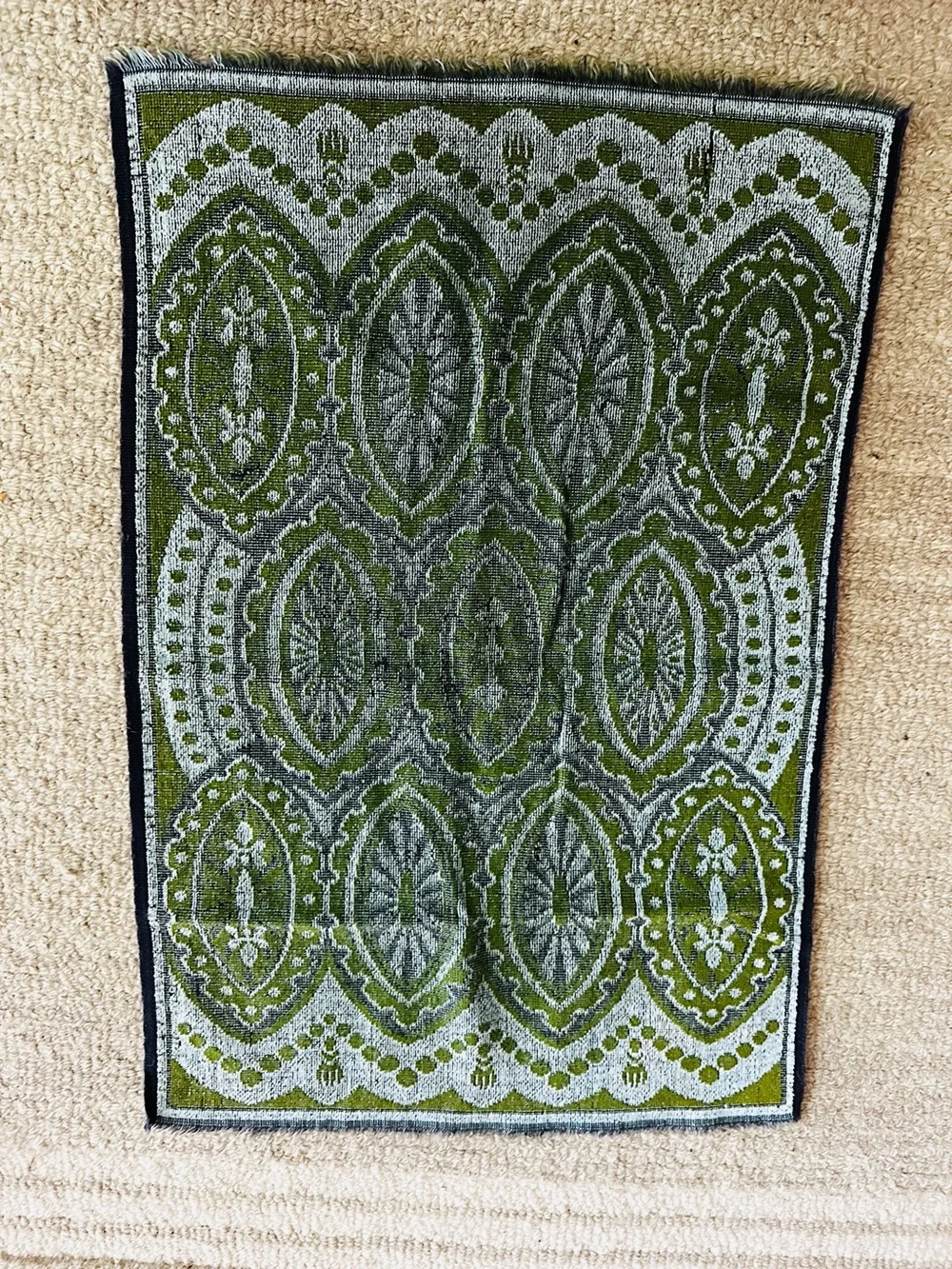 Vintage Martex Ornate Olive Green Turquoise Decorative Hand Towel